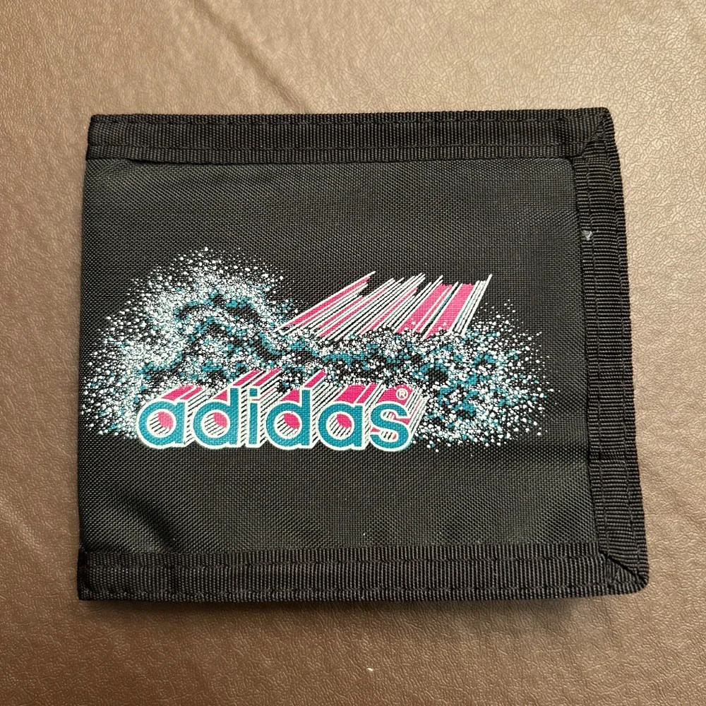 Vintage adidas spell out black Velcro wallet. Euc